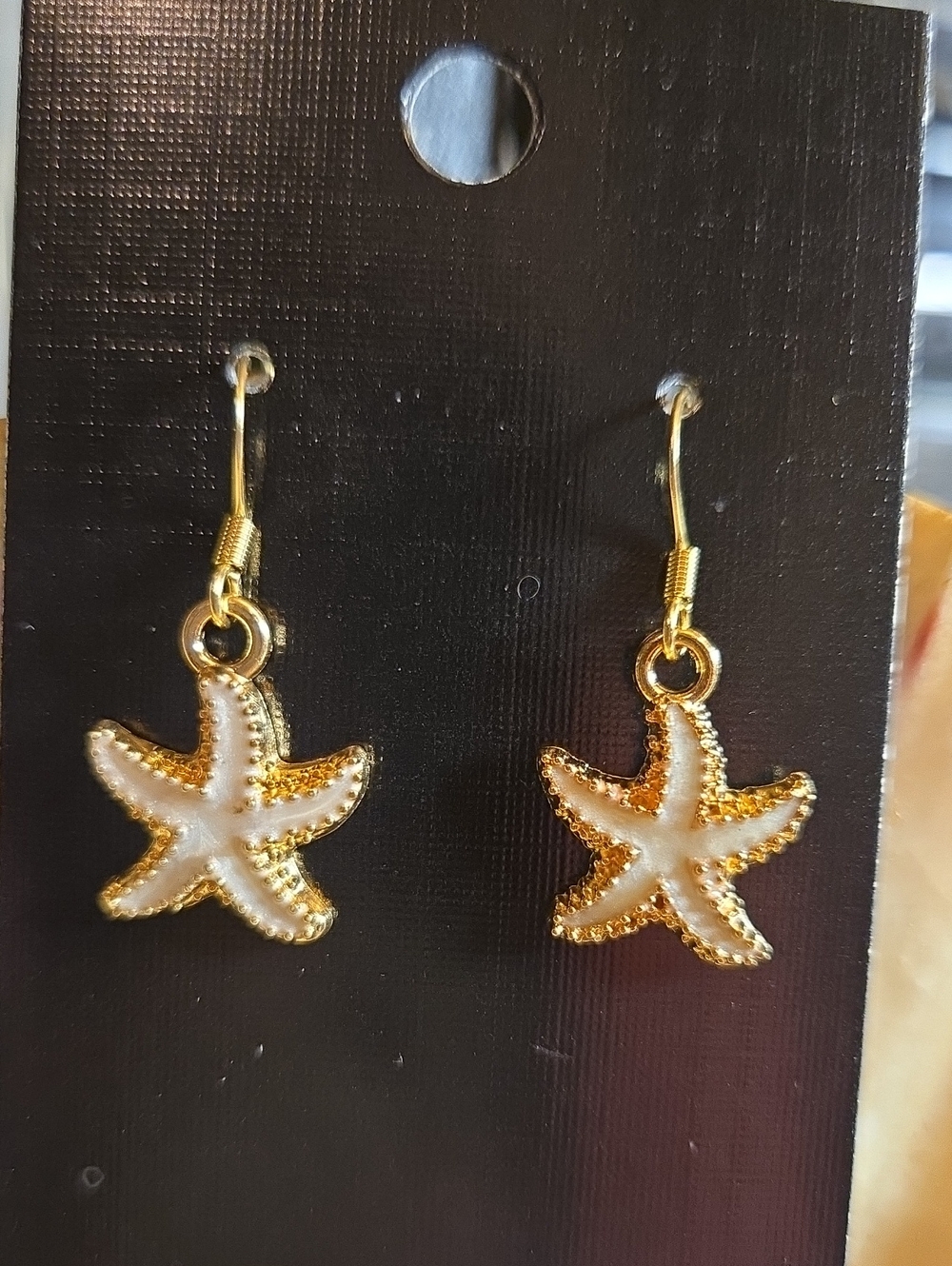 Gold & White Starfish Dangle Earrings - Women Jewelry